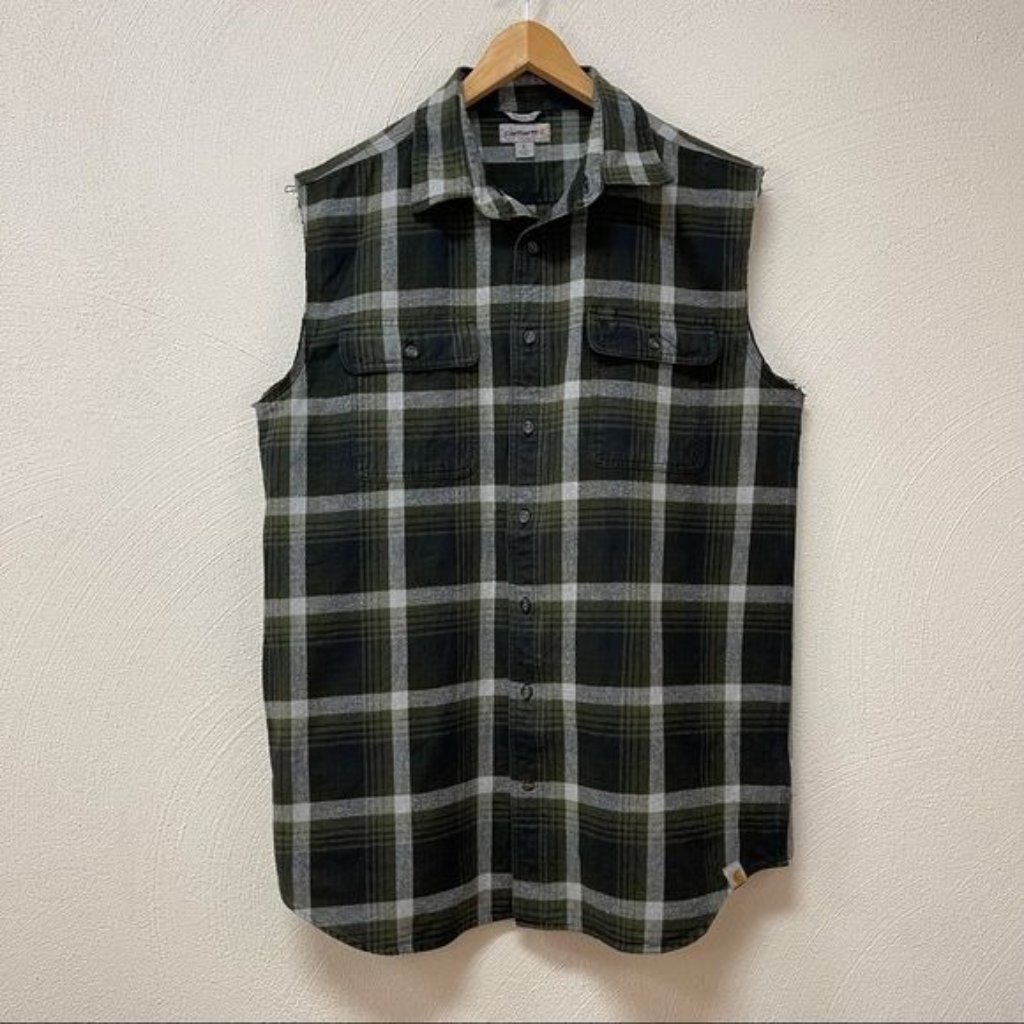 Carhartt Force Relaxed Fit Green Plaid Sleeveless Shirt Sz Xl Tall